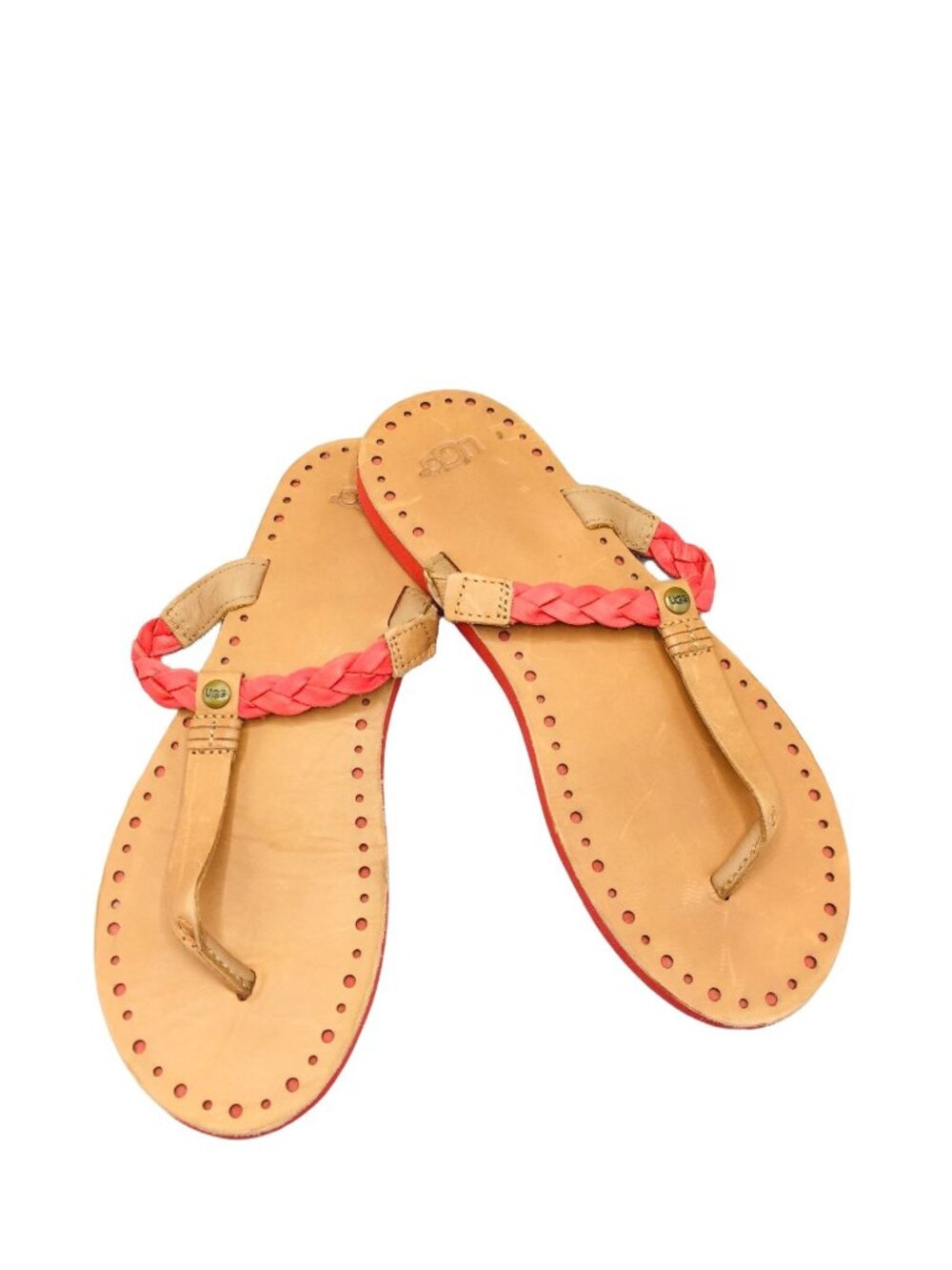 ugg BRIA Salmon Woven Leather Slide On Sandals Women's Size 7